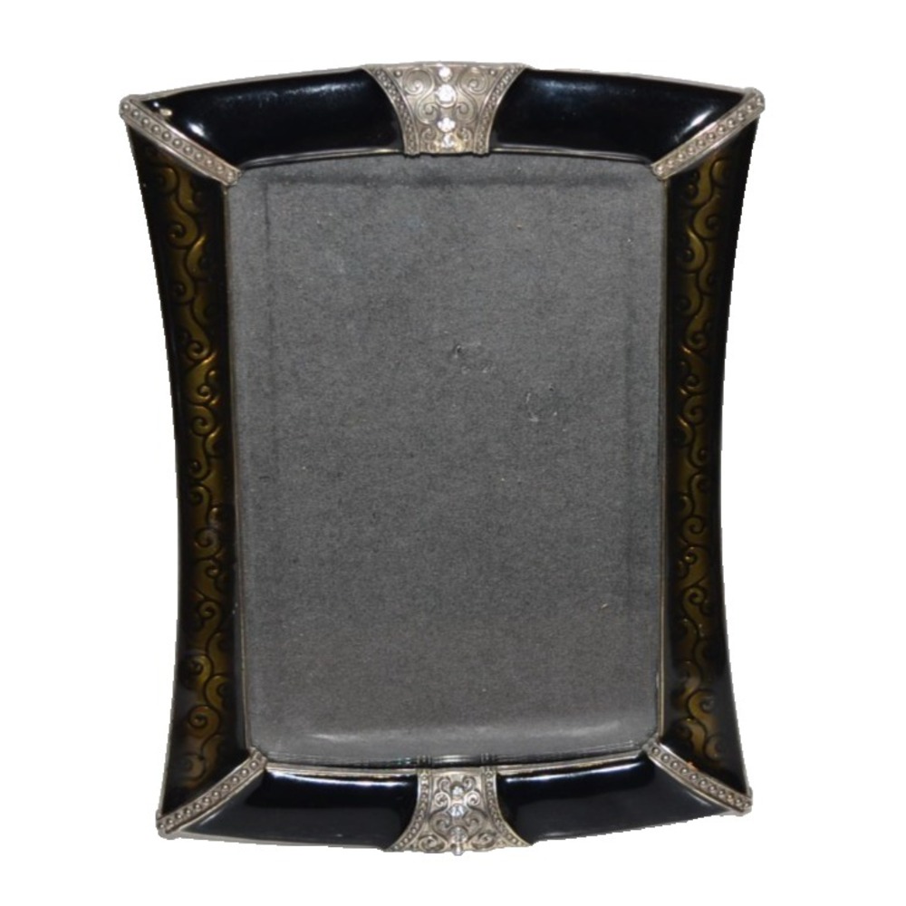 Black scroll motif enamel Metal rhinestone Bling Photo Picture Frame 5X7 Gothic